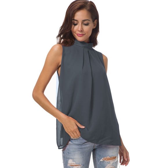 NWT Double Chiffon Sleeveless Blouse - Picture 2 of 7